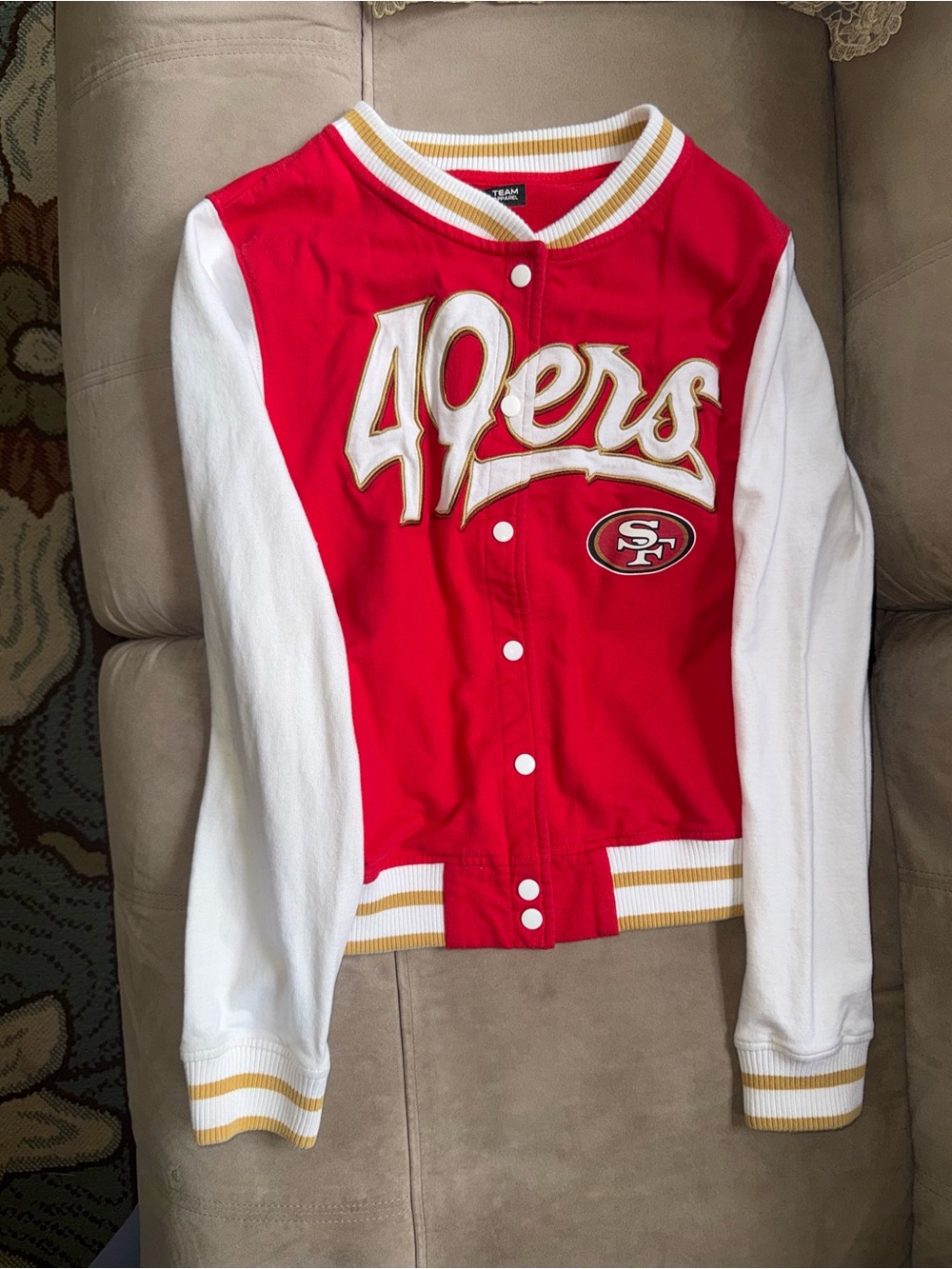 San Francisco 49ers Red and White Varsity Jacket